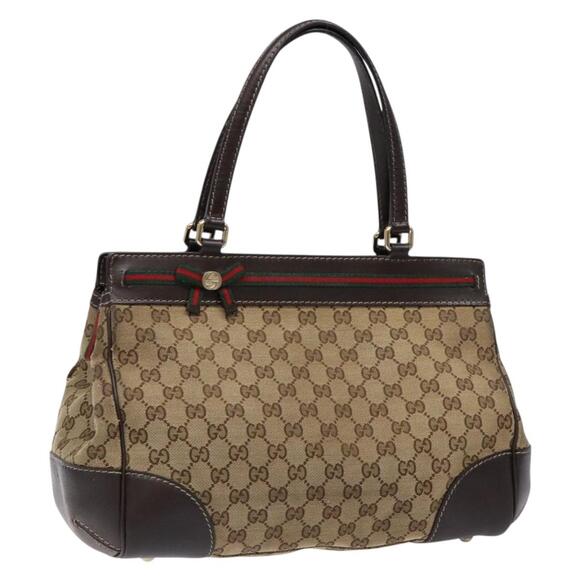 GUCCI GG Canvas Web Sherry Line Hand Bag Beige Gold Red - Picture 1 of 16